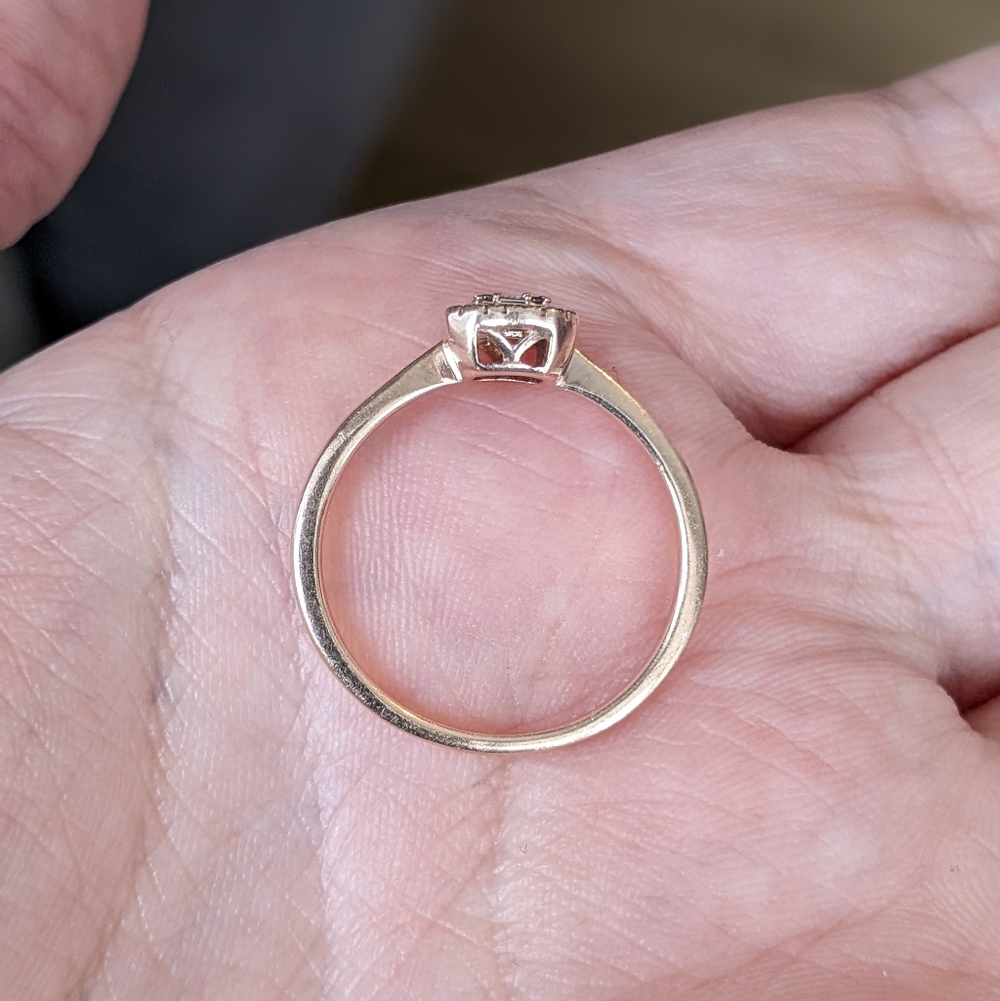 10K Rose Gold Round And Baguette Cut Diamond Cluster Ring - Picture 10 of 12
